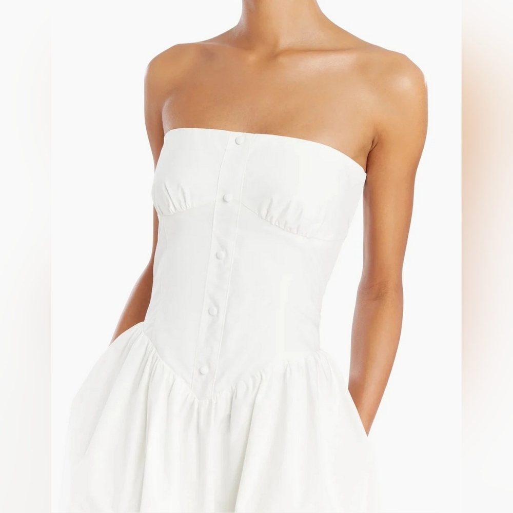 NEW Amanda Uprichard White Cotton Strapless Holland Midi Dress — Size Small - Picture 10 of 13
